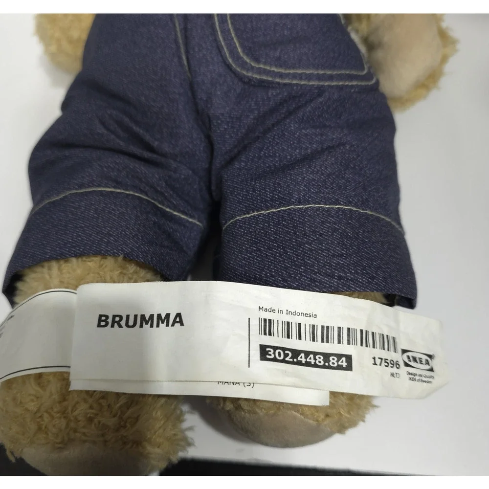 IKEA BRUMMA‎ Teddy Bear Jointed Cuddle Brown Plush in Blue Denim Overalls